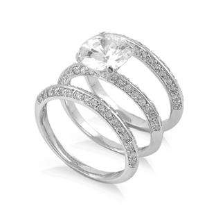 Sterling Silver 925 Womens 3 ring wedding set size 7 CZ  
