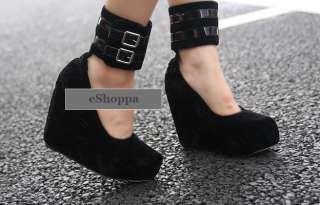   Stylish Clubbing Ankle Strap Faux Suede Wedges Heels Shoes Size US