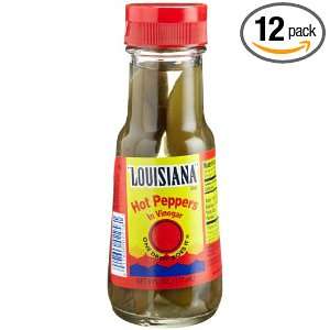 Louisiana Hot Peppers in Vinegar, 6 Ounce Glass Bottles (Pack of 12)