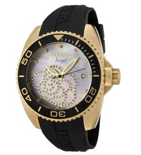 Invicta 0489 Womens Angel Gold Tone Zirconia Accented MOP Dial Rubber 