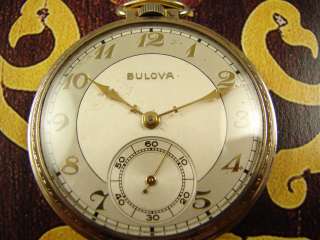   40s BULOVA MENS DRESS POCKET WATCH RUNS A+ GOLD NUMBERS CHASED  