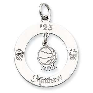   Silver Personalizable Basketball Star Charm: Vishal Jewelry: Jewelry