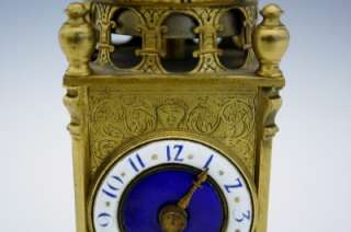 19C RARE FRENCH GILT BRONZE CARRIAGE LIKE CLOCK 2 COLOR DIAL DOMED TOP 