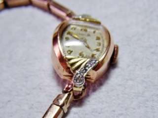 Vintage 1940s LONGINES Womens 14K Rose Gold & Diamond Wristwatch 