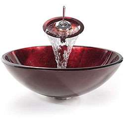 Kraus Irruption Red Glass Vessel Sink/ Waterfall Faucet  Overstock 