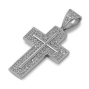  Sterling Silver & CZ Cross Within a Cross Pendant Jewelry