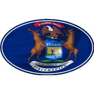 MICHIGAN FLAG OVAL Bumper Sticker Decal   laminated to 