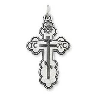 Sterling Silver Orthodox Cross Pendant, 1 3/8 in. (35mm) tall Jewelry 