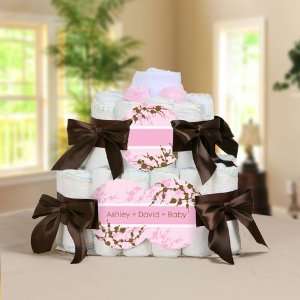   Blossom   2 Tier Personalized Square   Baby Shower Diaper Cake Baby