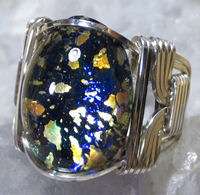 Black Foil Opal Glass Cabochon Sterling Silver Wire Wrapped Ring ANY 