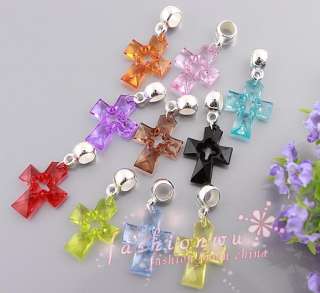   100 Pcs Mix color Transparent Plastic Cross Charm Beads Fit Bracelet