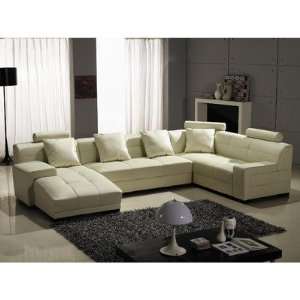  Three Piece Left Facing Leather Sectional Sofa in Ivory 