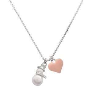  Pearl Snowman and Pink Heart Charm Necklace: Jewelry