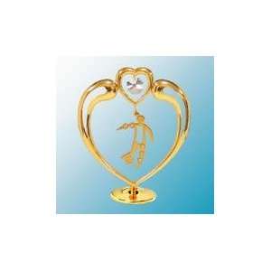 24K Gold Plated Soccer In Heart Free Standing   Clear   Swarovski 