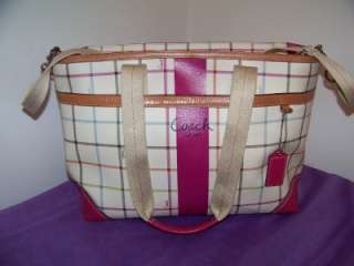 COACH HERITAGE TATTERSALL LARGE TOTE / DIAPERBAG 14792 W/ MAKEUP CASE 