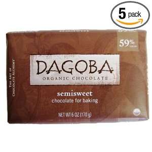 Dagoba Baking Chocolage Bar Semisweet(95% Organic),6 Ounce (Pack of 5 