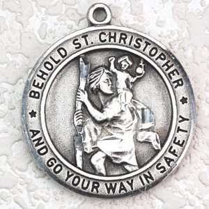  Design, Deluxe Satin Silver Finished Pewter Pendant, St. Christopher 