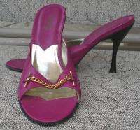 Carlos Santana Magenta Leather Mules Heels Shoes 9  