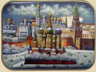 Russian Lacquer Box 3298 St.Basils Cathedral & Kremlin  