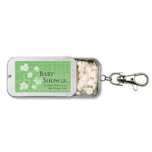 Baby Keepsake: Green Flower Gingham Design Personalized Key Chain Mint 