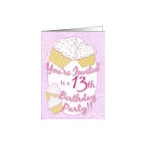    13th Birthday Party Invite Pink Cupcakes Card: Toys & Games