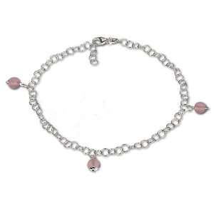 SilberDream anklet with tiny pink frosted glass beads, 925 Sterling 