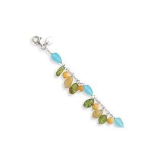  Sterling Silver Peridot/Blue Quartz Crystal/Yellow Jade Bracelet 