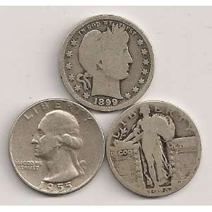 Silver Quarters Barber, Standing Liberty and Washington 