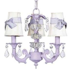   Three Arm Lavender Chandelier with Ivory Shades and Gingham Sashes