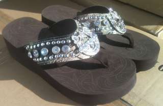 Cowgirl Camoflauge Diamond Concho Western Rhinestone Flip Flop Sandals 