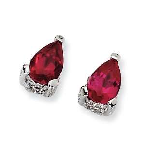   Silver Pear Shape Synthetic Ruby & Cz Post Earrings: Cheryl M: Jewelry