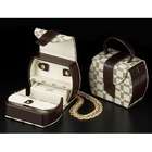 Bey Berk Jewelry Box with Two Tone Fabric and Brown Leather
