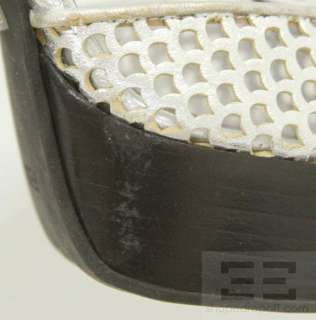 Fendi Metallic Silver Perforated Leather T strap Platform Heels Size 