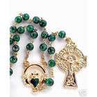 EE 14K Gold Plate Green Irish Shamrock Glass Celtic Rosary