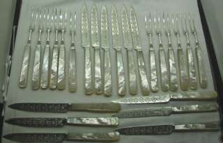   24 SOLID SILVER AND MOTHER OF PEARL FRUIT DESERT CUTLERY SET  