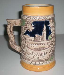 Vtg Wiesbaden Haus Lg German Beer Mug Cup Stein Pottery Ceramic 