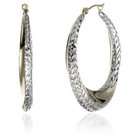 Oro Girls 14k & Sterling Silver Diamond Cut Hoop Earrings