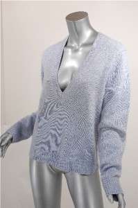   KORS Sky Blue 100% CASHMERE V Neck Sweater Good Weight L Like NU $1000