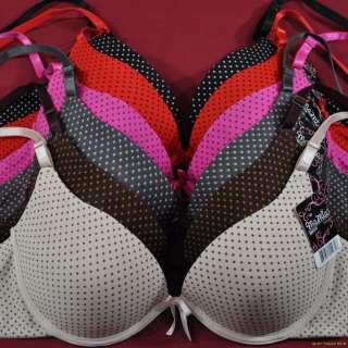 Awesomely Perky Polka Dot Push Up Plunge Bras #731  