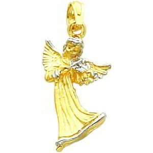  14K Two Tone Gold 3D Angel Playing Violin Pendant Jewelry
