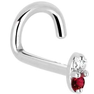   LEFT Nostril   14K White Gold Red 1.5mm CZ Marquise Nose Ring: Jewelry