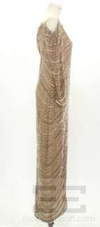 Bob Mackie Beige Beaded Ons Shoulder Long Sleeve Evening Gown Size 12 
