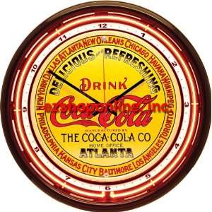 Genuine Classic 16 Tin Plate Drink Refreshing Coca Cola Neon Clock 