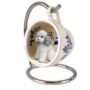 Poodle Sport Cut Blue Tea Cup Dog Ornament   Gray 
