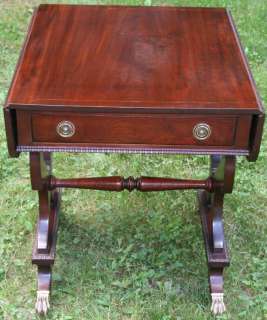 Brass Paw Foot Regency Mahogany One Drawer Work Table  