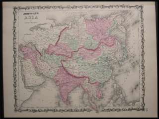 1863 Johnsons Map of Asia China India Siberia Vietnam  
