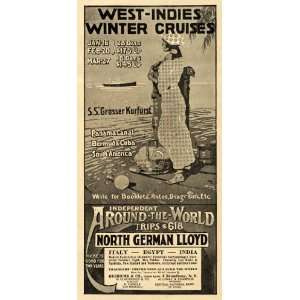  1912 Ad West Indies Cruise North German Lloyd Ship Tour 