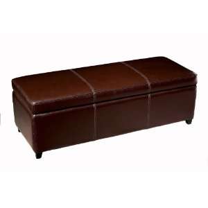   Interiors Dark Brown Leather Storage Bench Ottoman: Home & Kitchen
