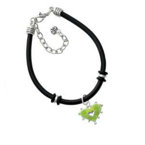 Two Sided Lime Green Enamel Heart with Flowers Silver Plated Black 