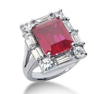  8.45 Ct Diamond Ruby Ring Engagement Emerald Cut Pave 